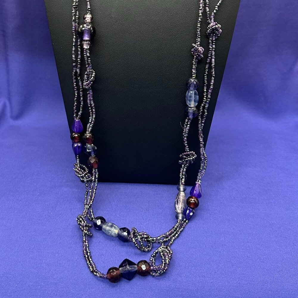 Super Long Coldwater Creek Shades of Purple Glass Bead Necklace